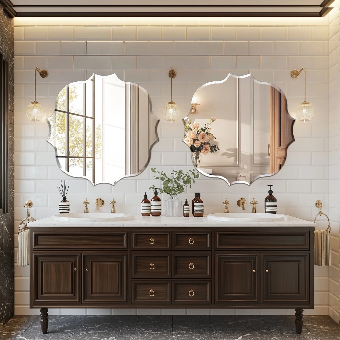 Wisfor Scalloped Edge Beveled Frameless Bathroom Wall Mirror for Living romm, Bedroom, Entrance