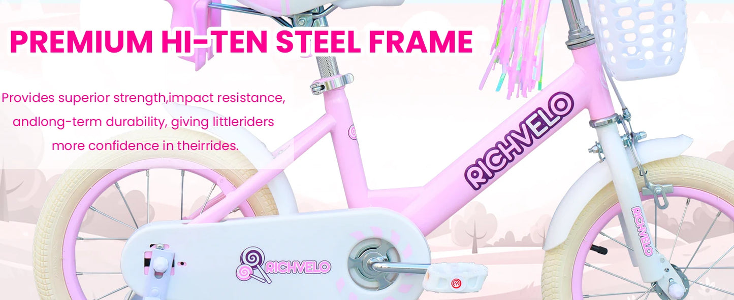 Kids Girls Bicycle 12–16 Inch .Bike with Training Wheels, Basket & Adjustable Seat for Ages 2–7  Description