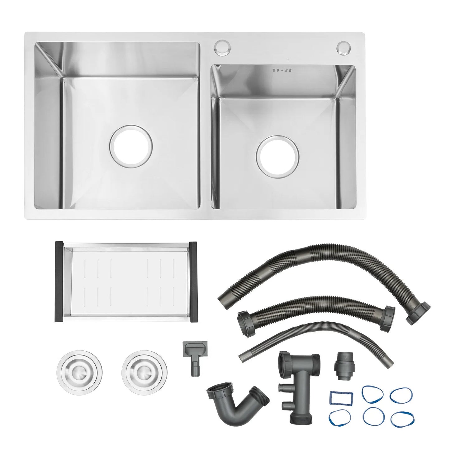 Stainless Steel Double Bowl Drop In Kitchen Sink with Noise Reduction and Deep Basins  Description