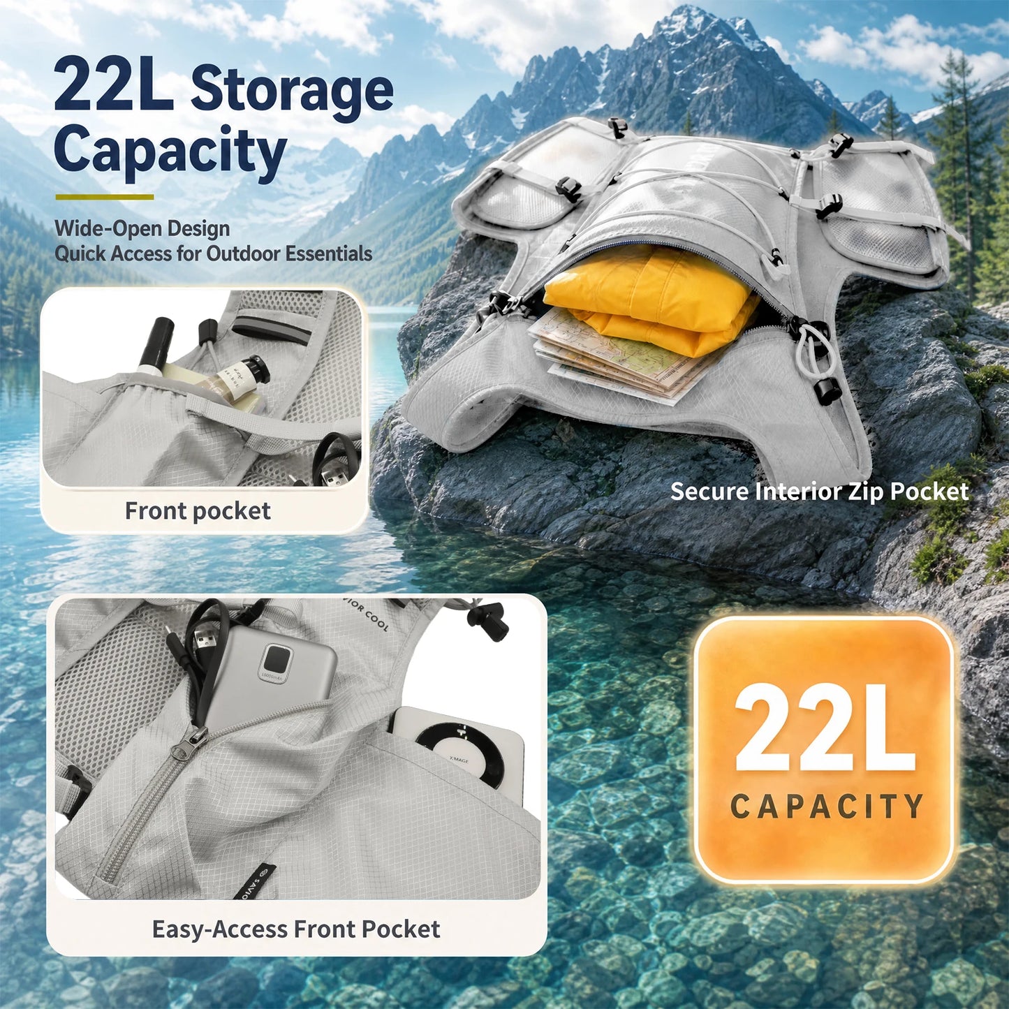 Portable Cooling Vest with Fan System –.Lightweight Summer Cooling Vest for Outdoor Work, Hiking & Camping