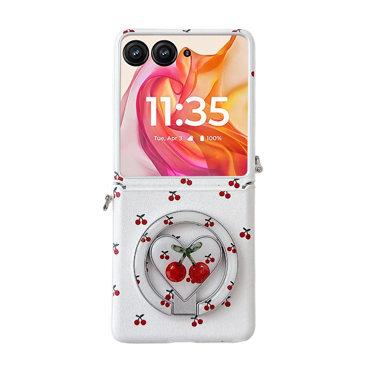 Cherry Print Magnetic Phone Case with Detachable Wrist Strap