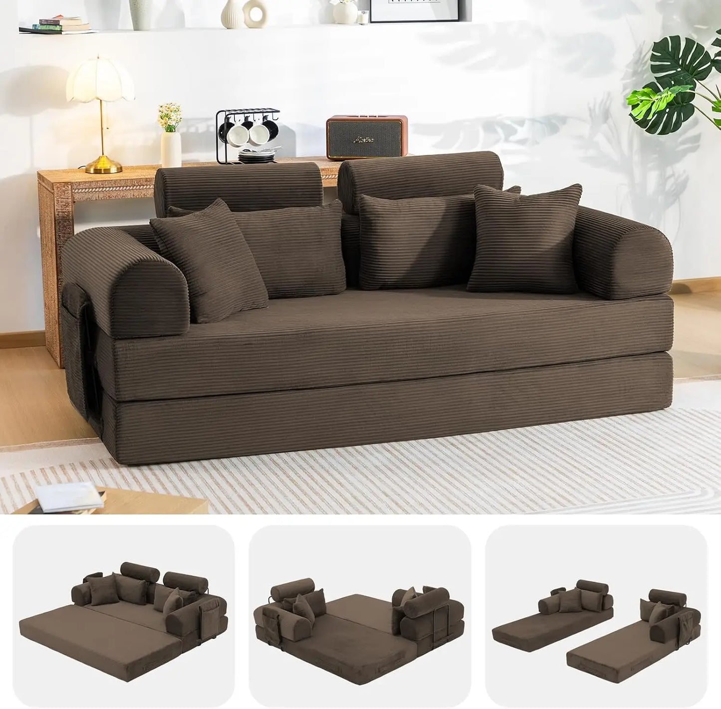 78.8-Inch Convertible Futon Sofa Bed with High Back