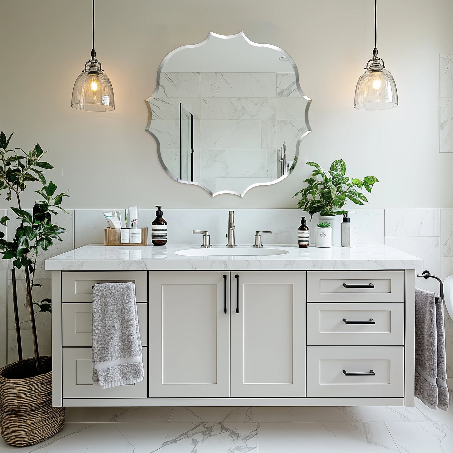 Wisfor Scalloped Edge Frameless Bathroom Wall Mirror