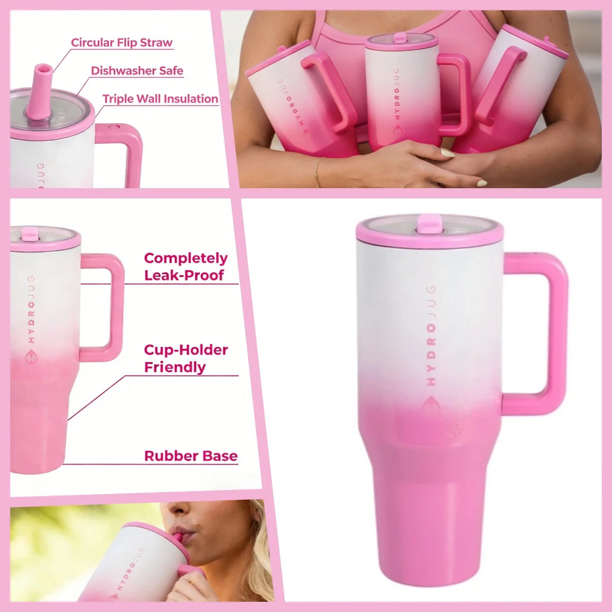 40 oz Insulated Travel Tumbler with Handle & Flip Straw .Leakproof Water Bottle for Travel, Work & Fitness