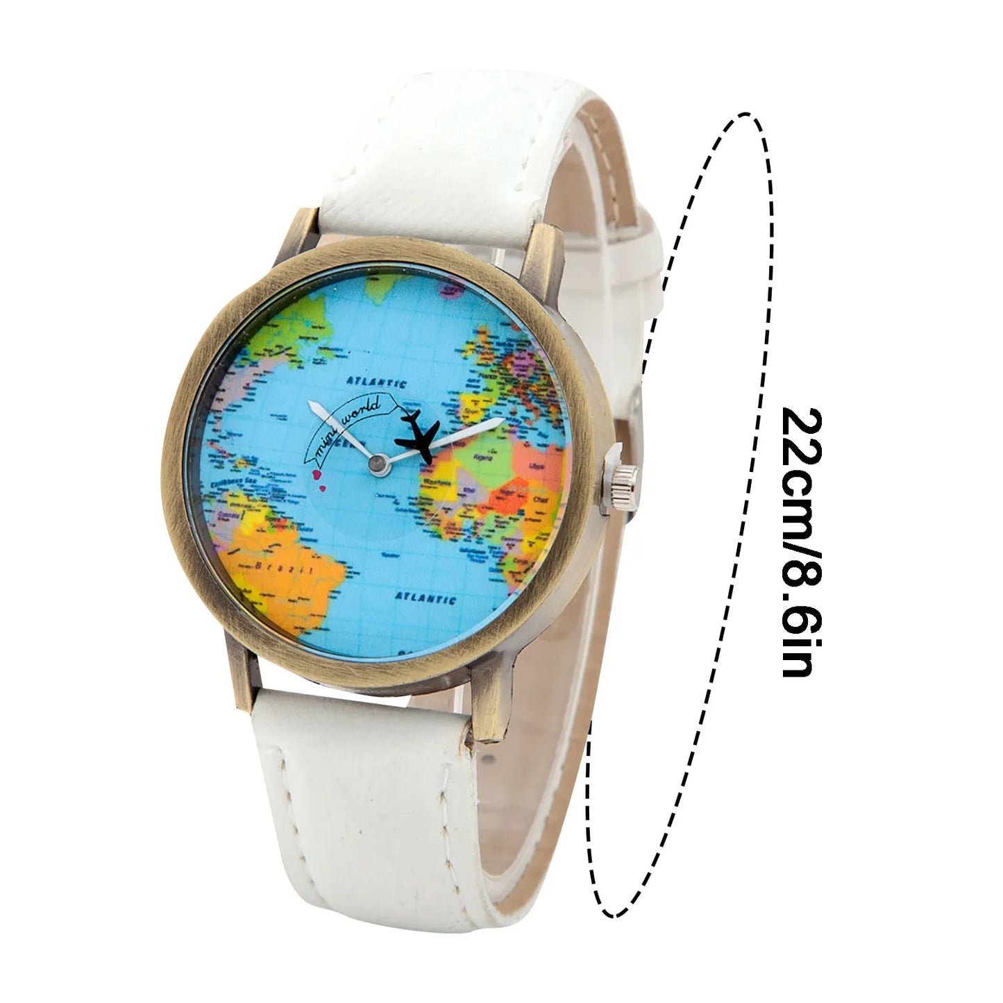 Women’s World Map Quartz Watch . Casual Leather Strap Fashion Timepiece