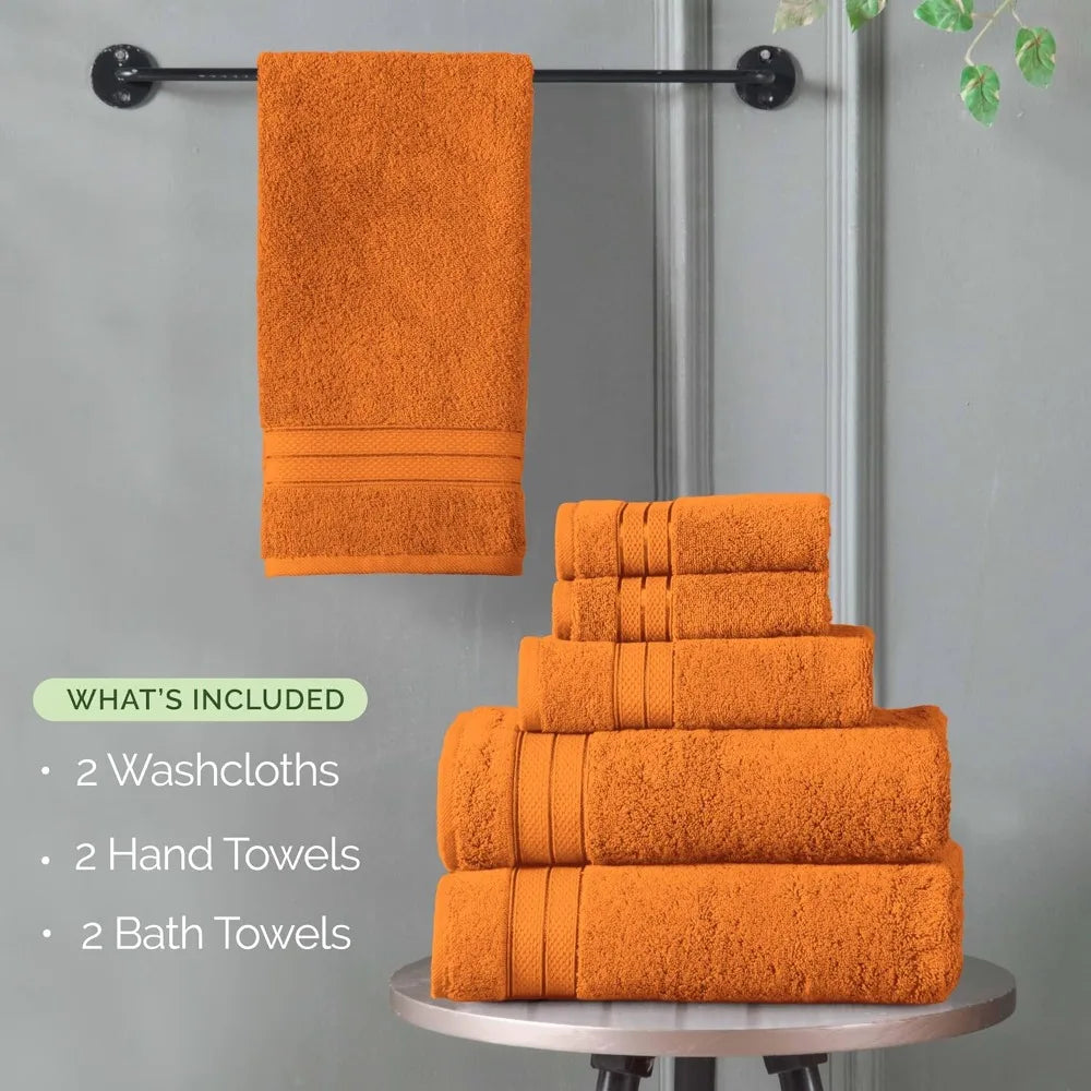 Turkish Cotton 6 Piece Towel Set Fast Drying and Absorbent