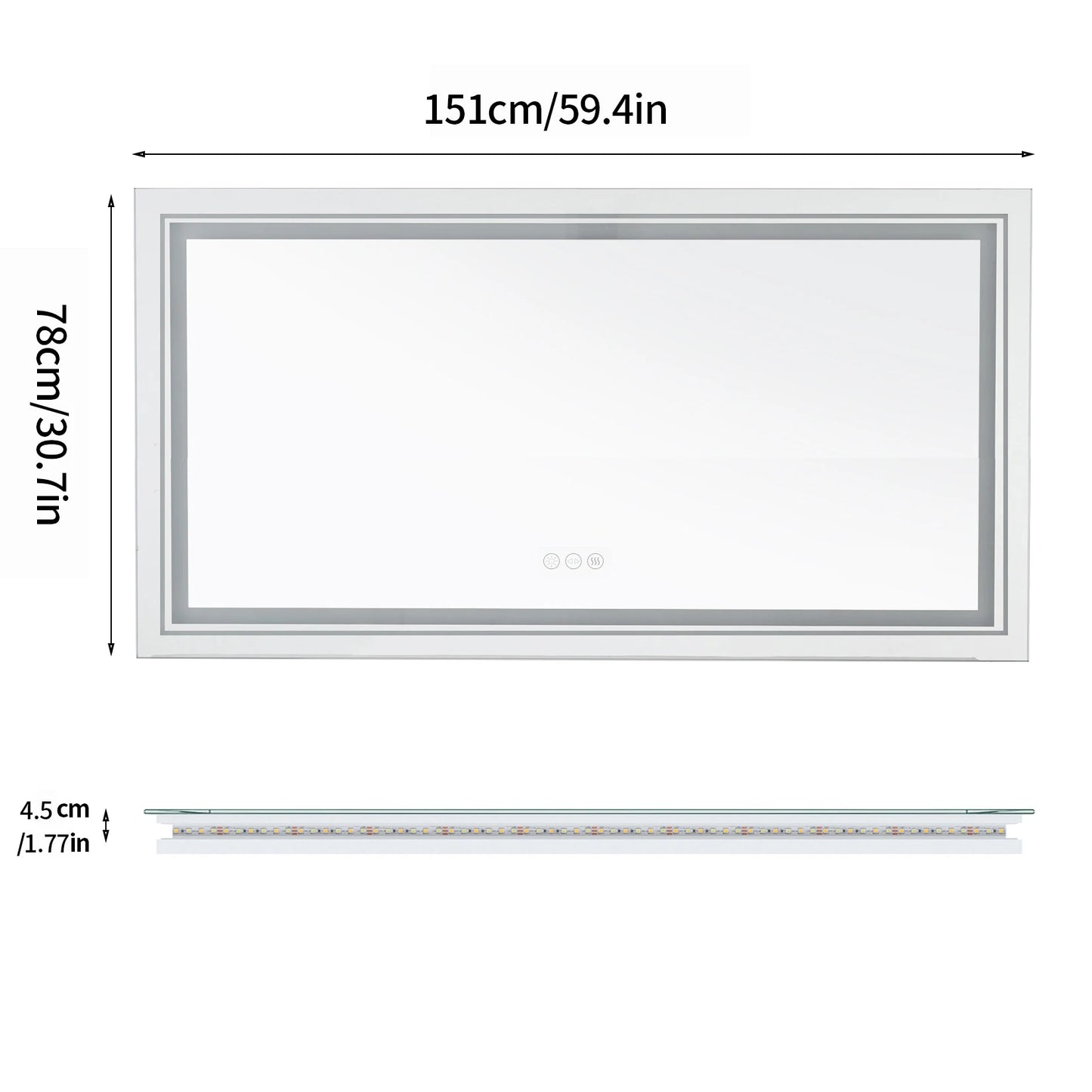 Large Illuminated LED Bathroom Mirror Front And Backlit