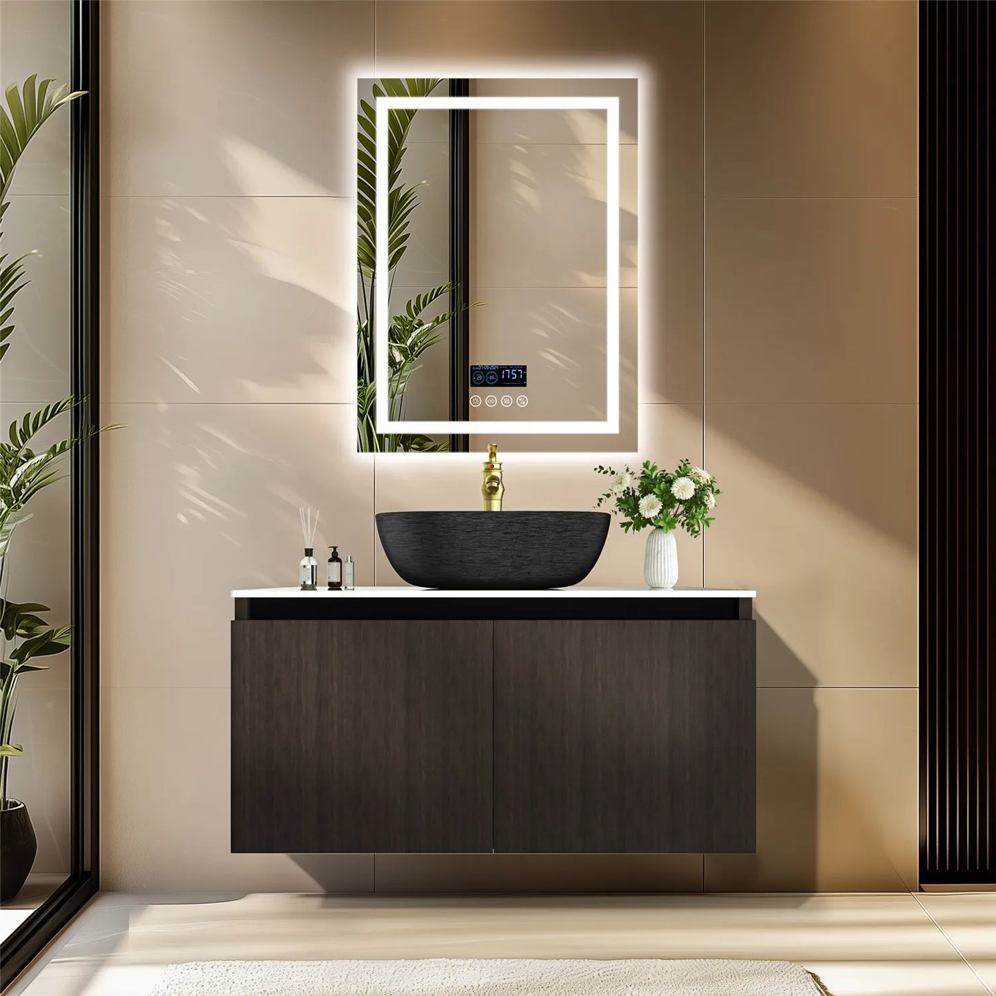 Floating Vanity Bathroom with Sink Combo, Wall Mounted Modern Vanity, Bathroom Cabinet Vanity with Sink Ceramic Basin Faucet