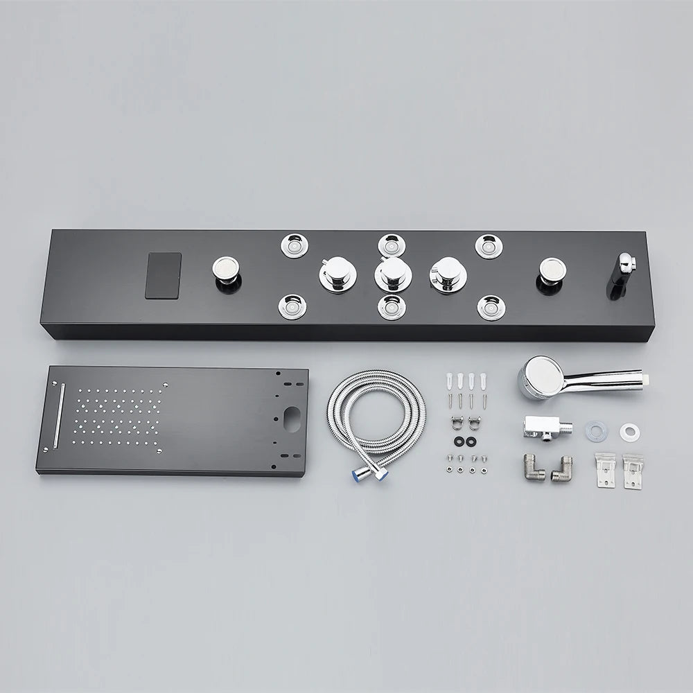 LED Shower Panel Tower System Rain Waterfall Shower Column Hydroelectricity LCD Display With Massage Body Spa Bath Shower Faucet