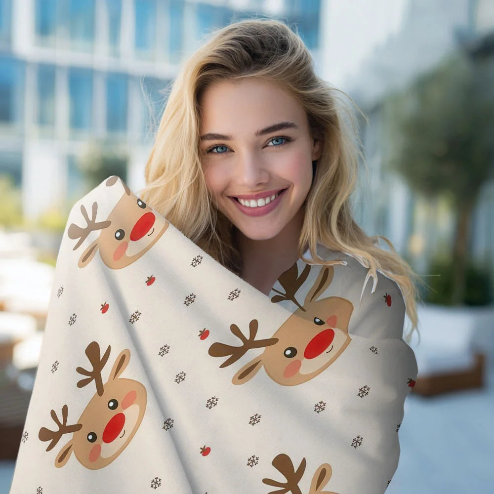 Christmas Reindeer Flannel Throw Blanket .Soft Cozy Holiday Blanket for Bed, Sofa & Winter Décor