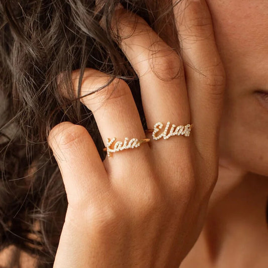 Crystal Custom Name Ring Letter Ring for Women Script Font Personalized Name Ring With 3A Zircon Romantic Gift For Girlfriend