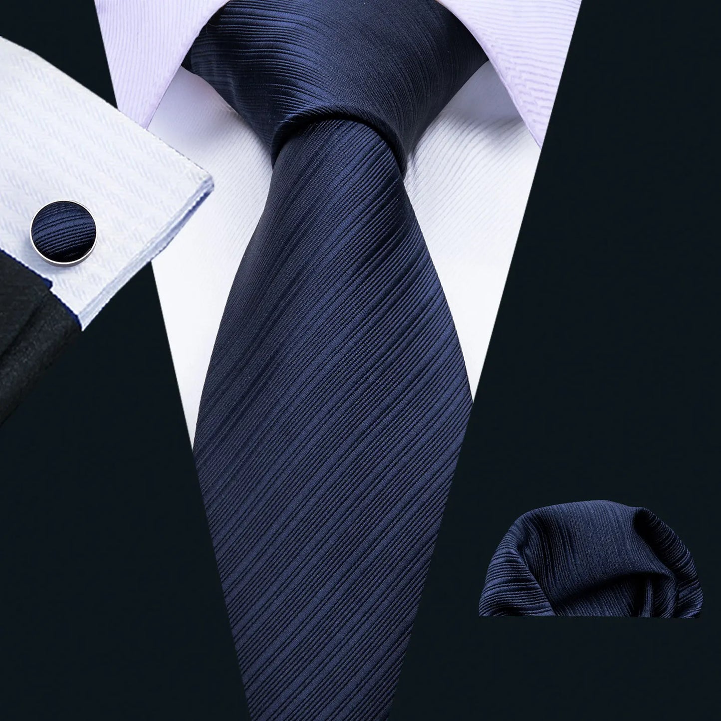 Men’s Luxury Red Striped Necktie Set. Silk Tie, Pocket Square & Cufflinks for Business, Wedding & Formal Wear