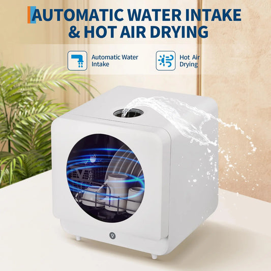 Portable Countertop Dishwashers, Mini Dishwasher with 2-Way Water Supply (Faucet Hookup + Self-Priming), Powerful Hot Air Dry