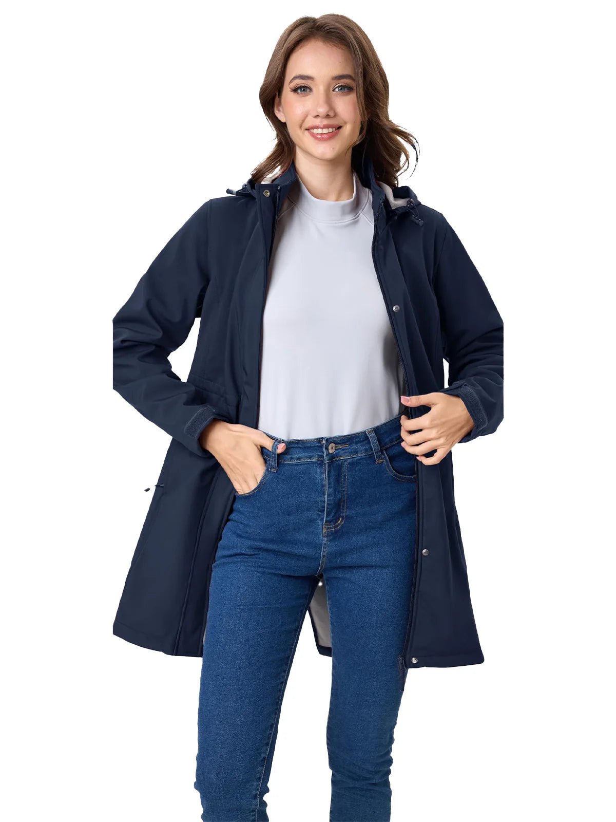 Women's Long Fleece. Lined Hooded Winter Coat – Warm Water-Resistant Jacket