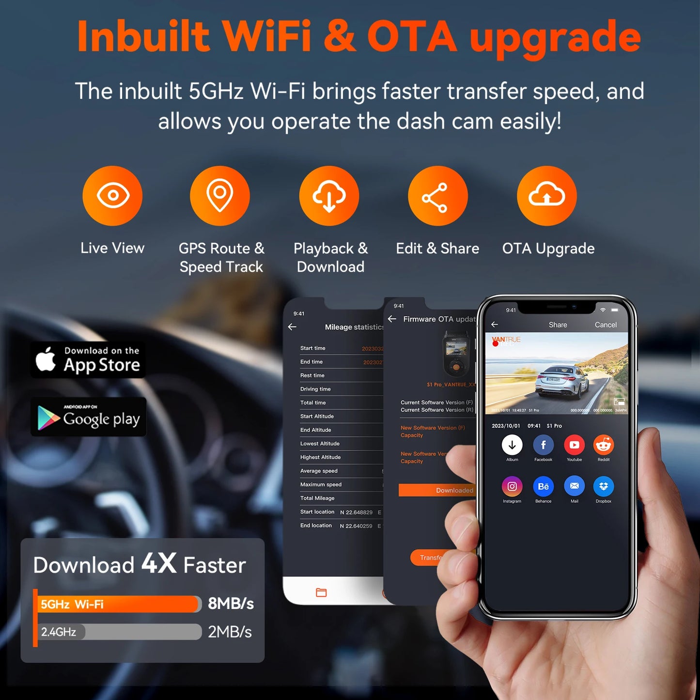 Vantrue S1pro Dashcam 2.7K Front and Rear 5G WiFi 60FPS Hidden Dash Camera HDR Night Vision STARVIS 2 GPS Voice Control