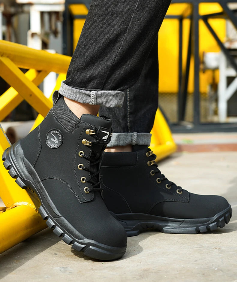 High Top PU Safety Shoes Metal Toe Cap Anti Smash Puncture