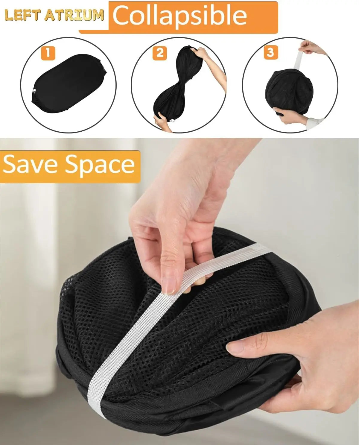 Collapsible Mesh Laundry Hamper with Carry Handles . Foldable Clothes Storage Basket