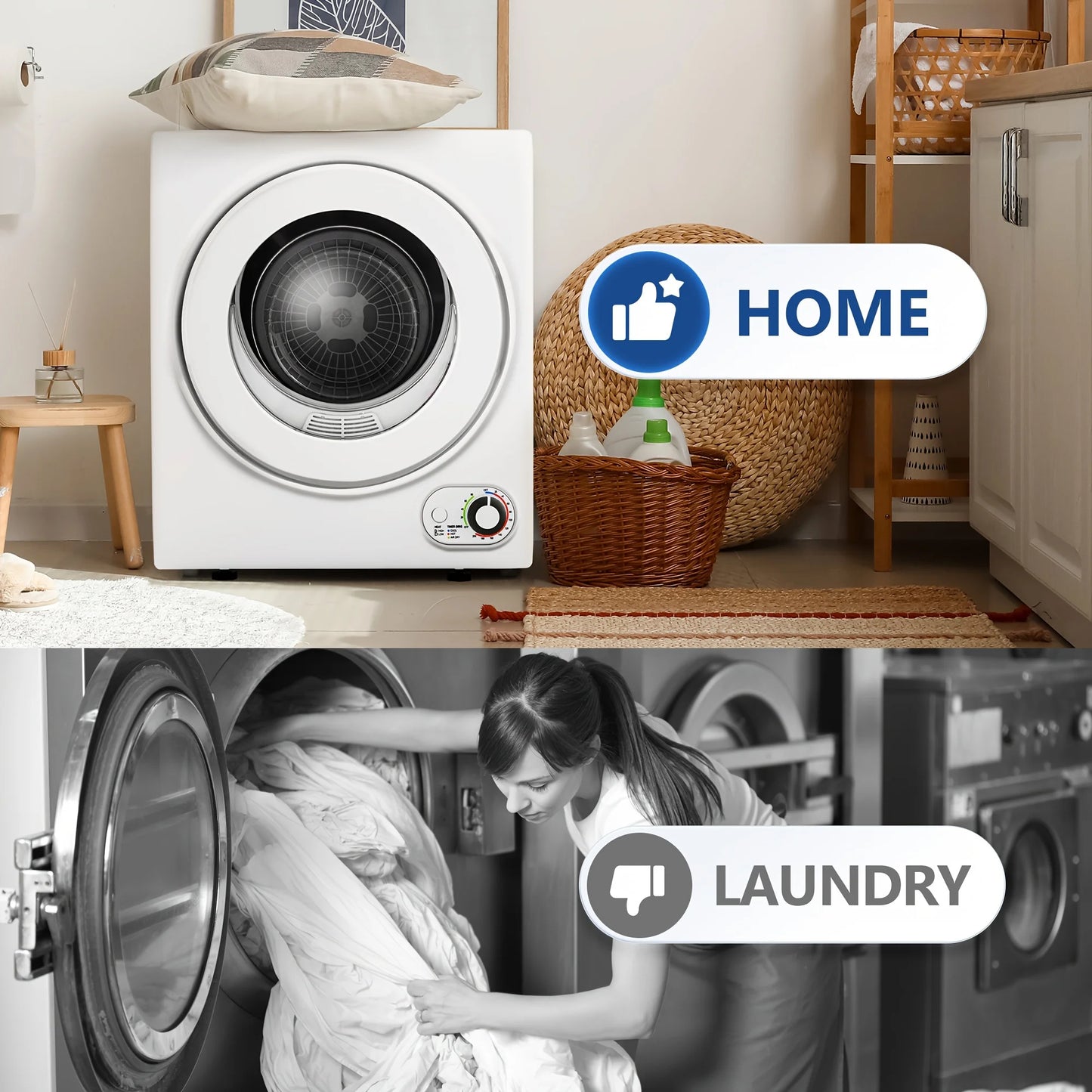 ICYGLEE 110V Portable Laundry Dryer with Stainless Steel Drum, Compact Electric Dryer 1.5/1.85 Cu.ft Front Load, Ideal for Apartments, RVs, And Dorms, White, User-friendly Controls