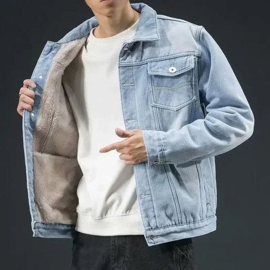 Mens Fleece Lined Denim Jacket Warm Winter Trucker Coat