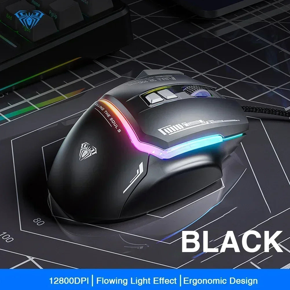 AULA S12Pro RGB Gaming Mouse .12800 DPI High-Speed Wired Mouse with Low Latency Performance
