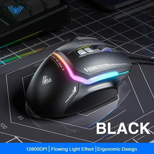 AULA S12Pro RGB Gaming Mouse .12800 DPI High-Speed Wired Mouse with Low Latency Performance