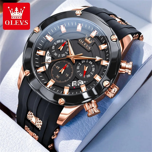 Men’s Luxury Chronograph Watch – Waterproof Silicone Strap Sports Watch