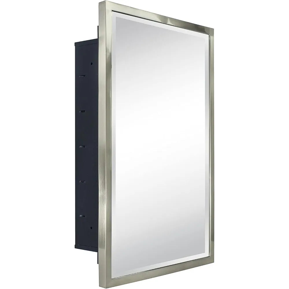 Brush Nickel Metal Framed Recessed Medicine Cabinet Mirror