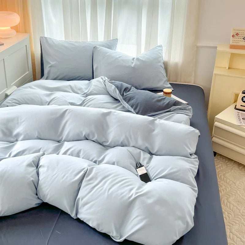 4-Piece Soft Brushed Duvet Cover Set . Solid Color Bedding