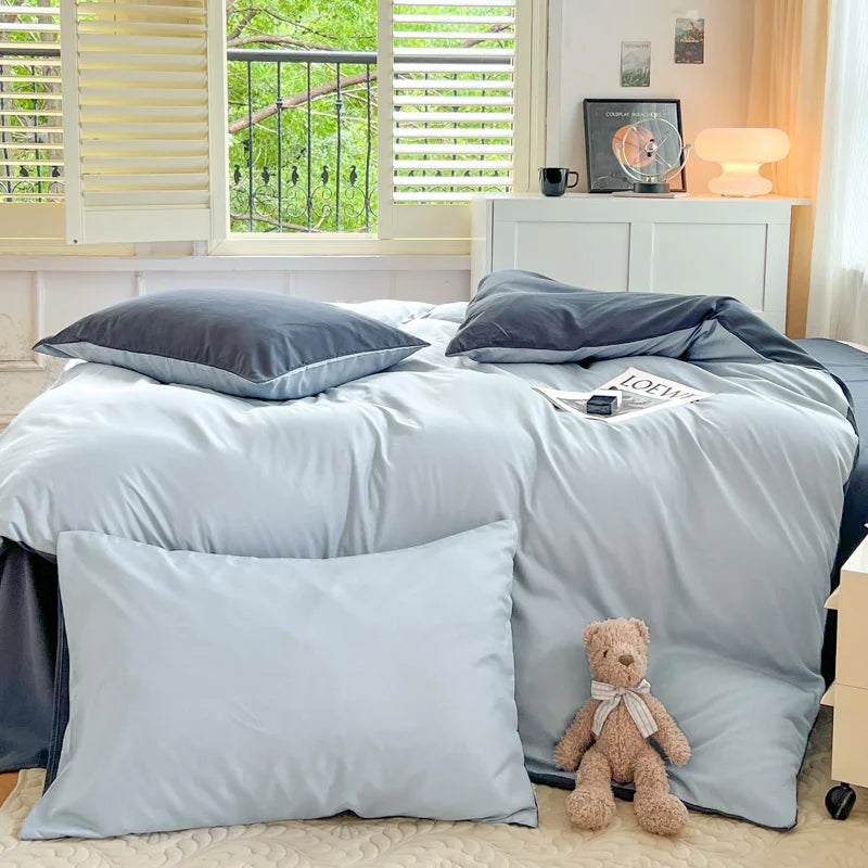 4-Piece Soft Brushed Duvet Cover Set . Solid Color Bedding