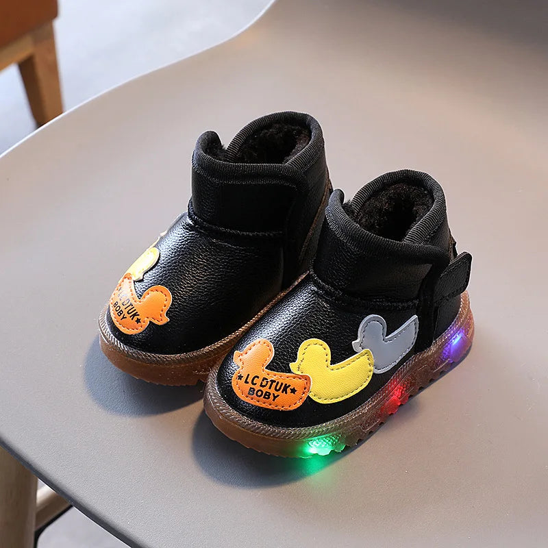 Children's Cartoons Snow Boots Girls Warm Boots Baby Cotton Sport Shoes Sequins Genuine Leather Princess Fashion Boots 1-6Y