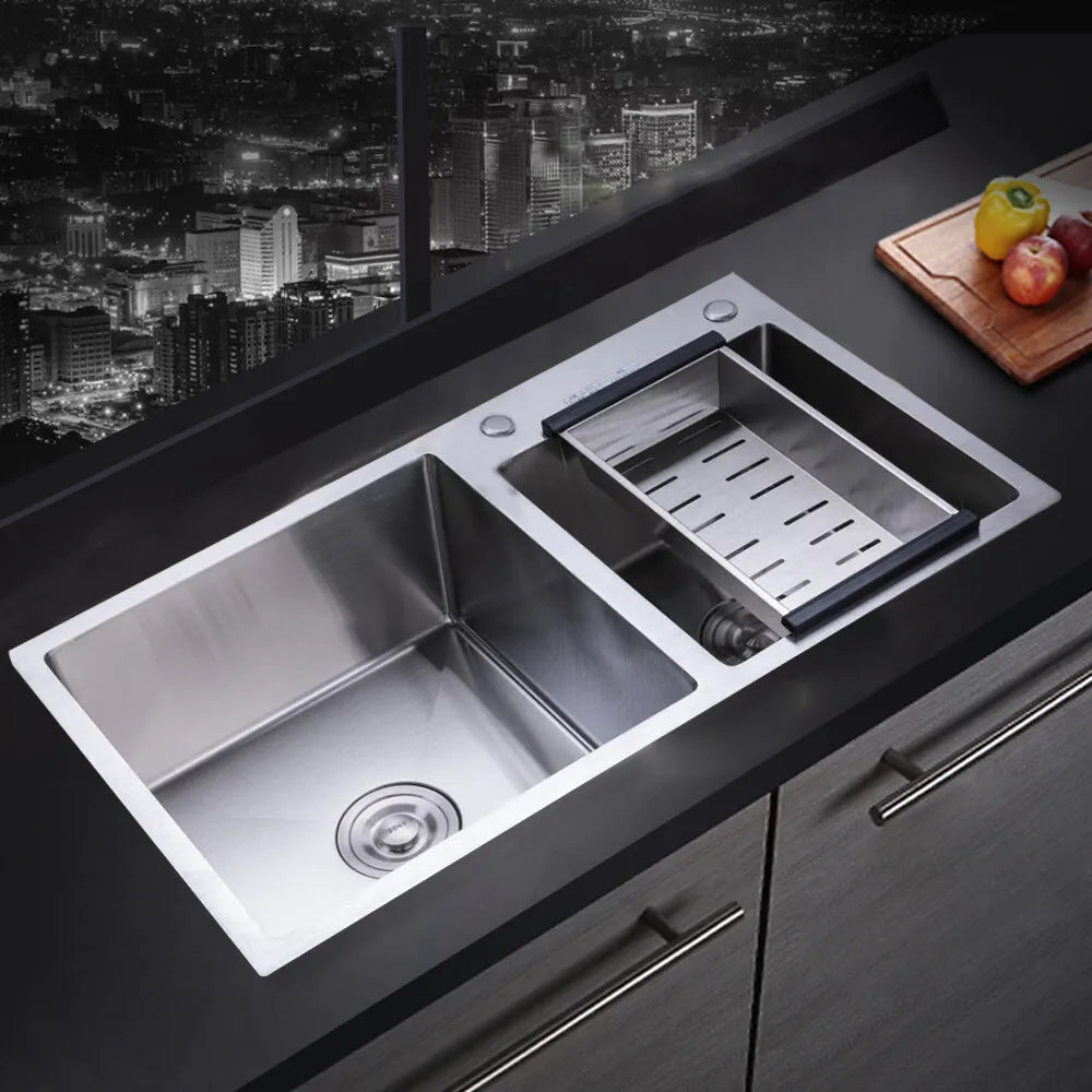 Stainless Steel Double Bowl Drop In Kitchen Sink with Noise Reduction and Deep Basins  Description