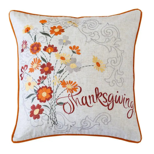 Autumn Floral Embroidered Throw Pillow - Harvest Accent Cushion for Home Decor