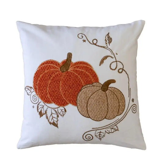 Autumn Harvest Pumpkin Embroidered Cotton Throw Pillow - Cozy Accent Cushion for Fall Decor