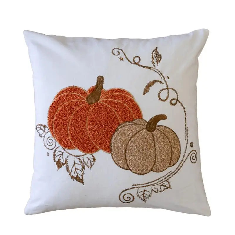 Autumn Harvest Pumpkin Embroidered Throw Pillow Cozy Farmhouse Fall Accent Cushion
