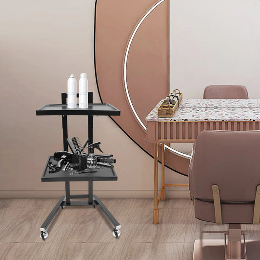 2-tier Salon Trolley Beauty Carts Cosmetic Tray Wheelcart Hairdressing Rolling Cart with Wheels Black/Rose-gold