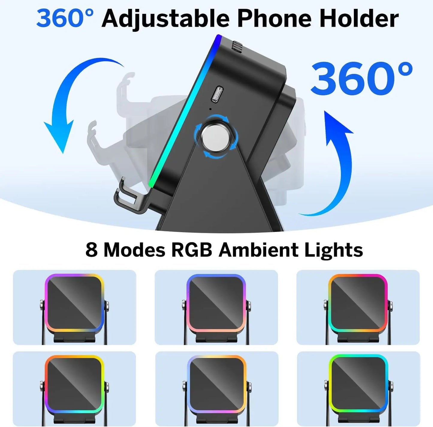 5-in-1 Wireless Charging Speaker Phone Stand with RGB Light and Bluetooth Audio