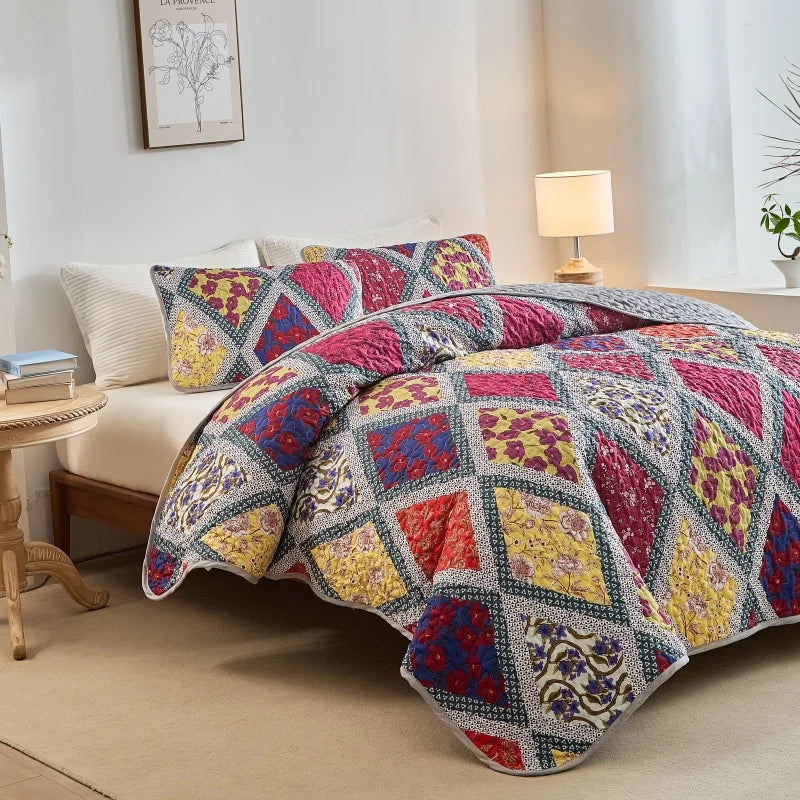 Colorful Quilted Bedspread | All-Season Coverlet Set