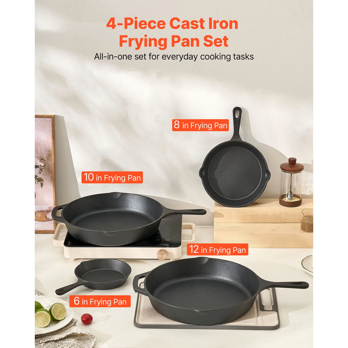 4-Piece Cast Iron Skillet Set | Heavy-Duty Frying Pan Collection