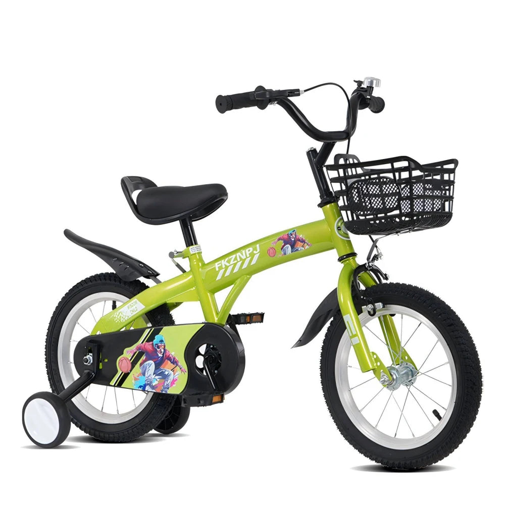 FKZNPJ 18-Inch Kids Bicycle . Bike with Training Wheels, Basket & Adjustable Seat for Boys and Girls