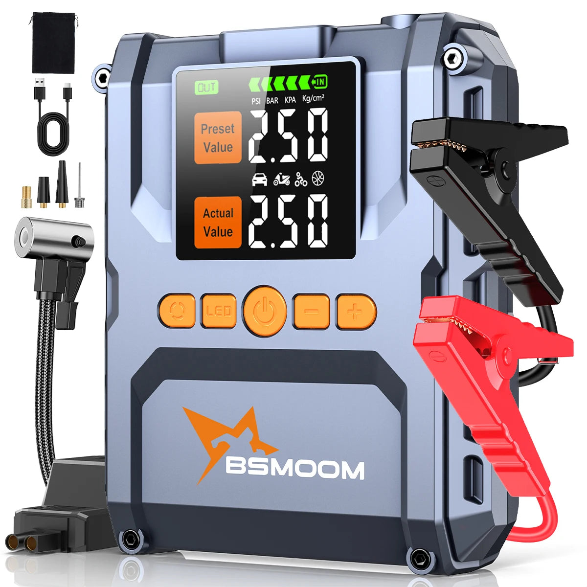 Portable Car Jump Starter with Air Compressor LCD Display 21800mAh Battery Pack