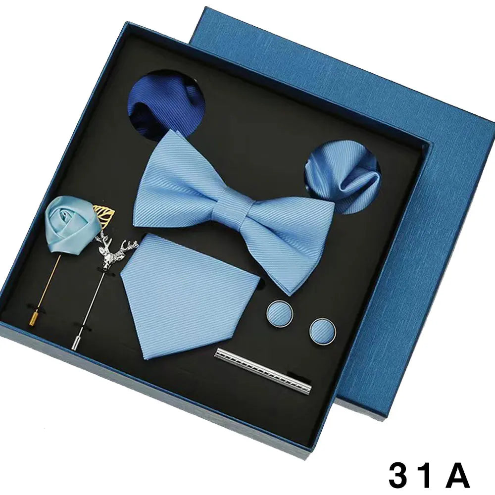 Luxury Men’s Bow Tie Gift Set with Pocket Square, Cufflinks & Lapel Pin