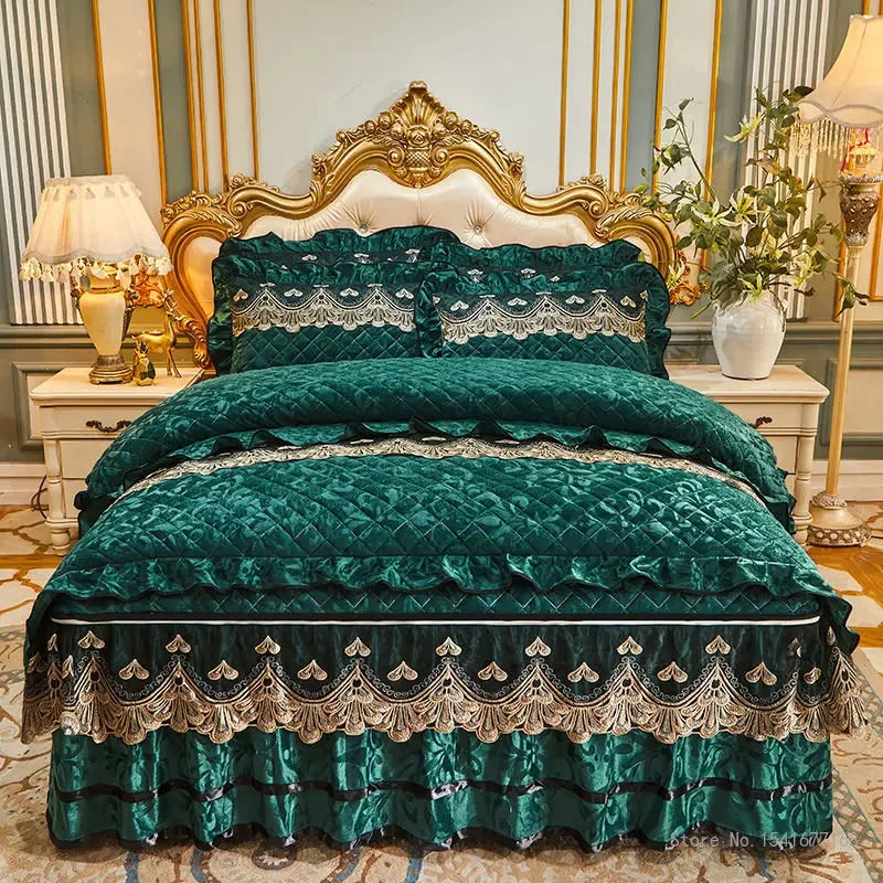 Luxury Emerald Green Quilted Bedspread Set