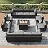 15 Piece Patio Furniture Set with Fire Pit Table, Outdoor Conversation Sets Wicker Rattan Sectional Sofa with Coffee Table.