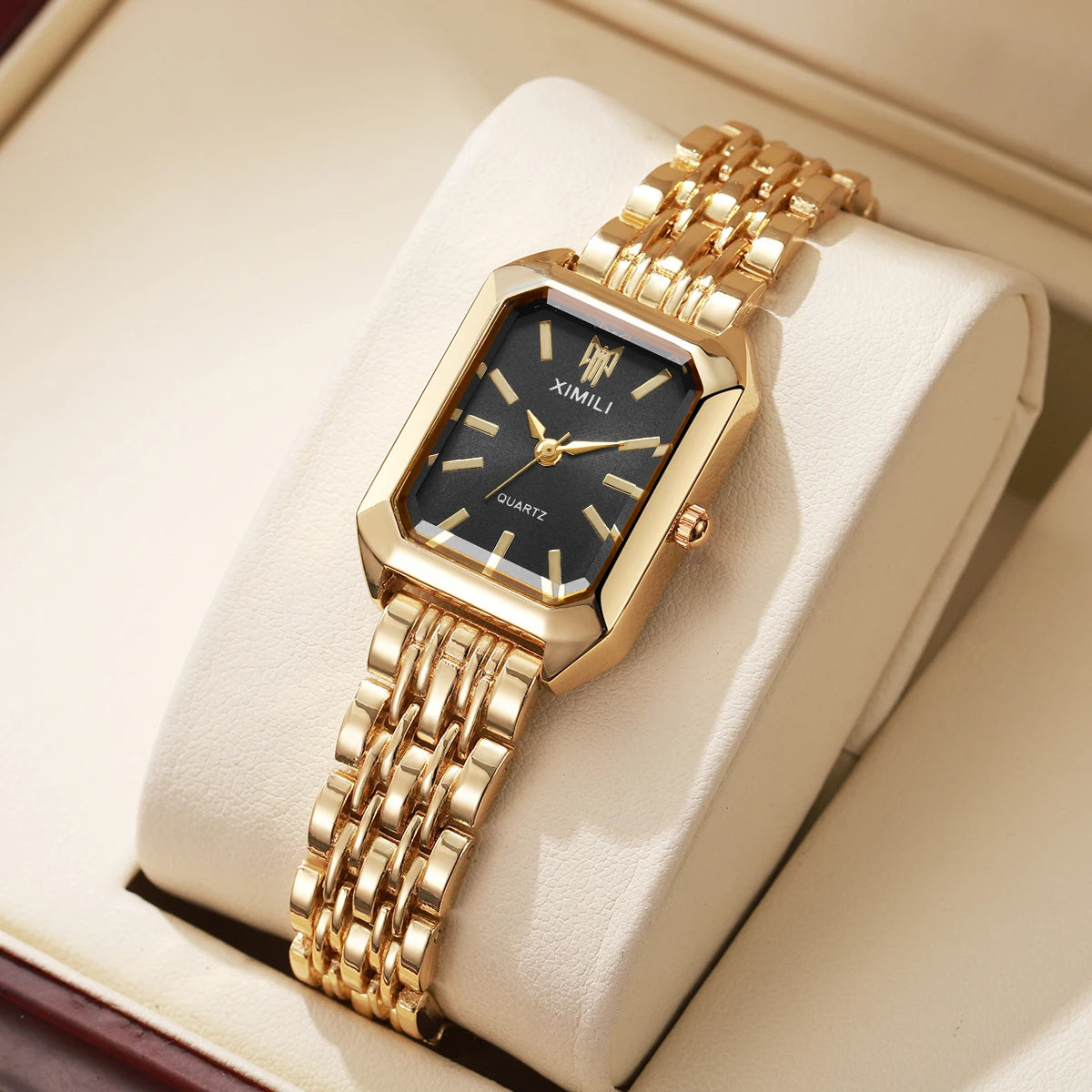 Elegant Women’s Rectangular Quartz Watch. Stainless Steel Bracelet Fashion Timepiece