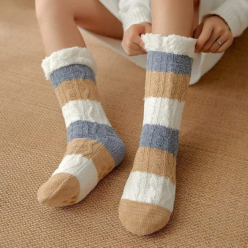 Womens Fuzzy Thermal Sock Plush Grip Hemp Winter Soft Female Home Indoor Warm Bedroom Non slip fluffy Thick Slipper Floor Sock