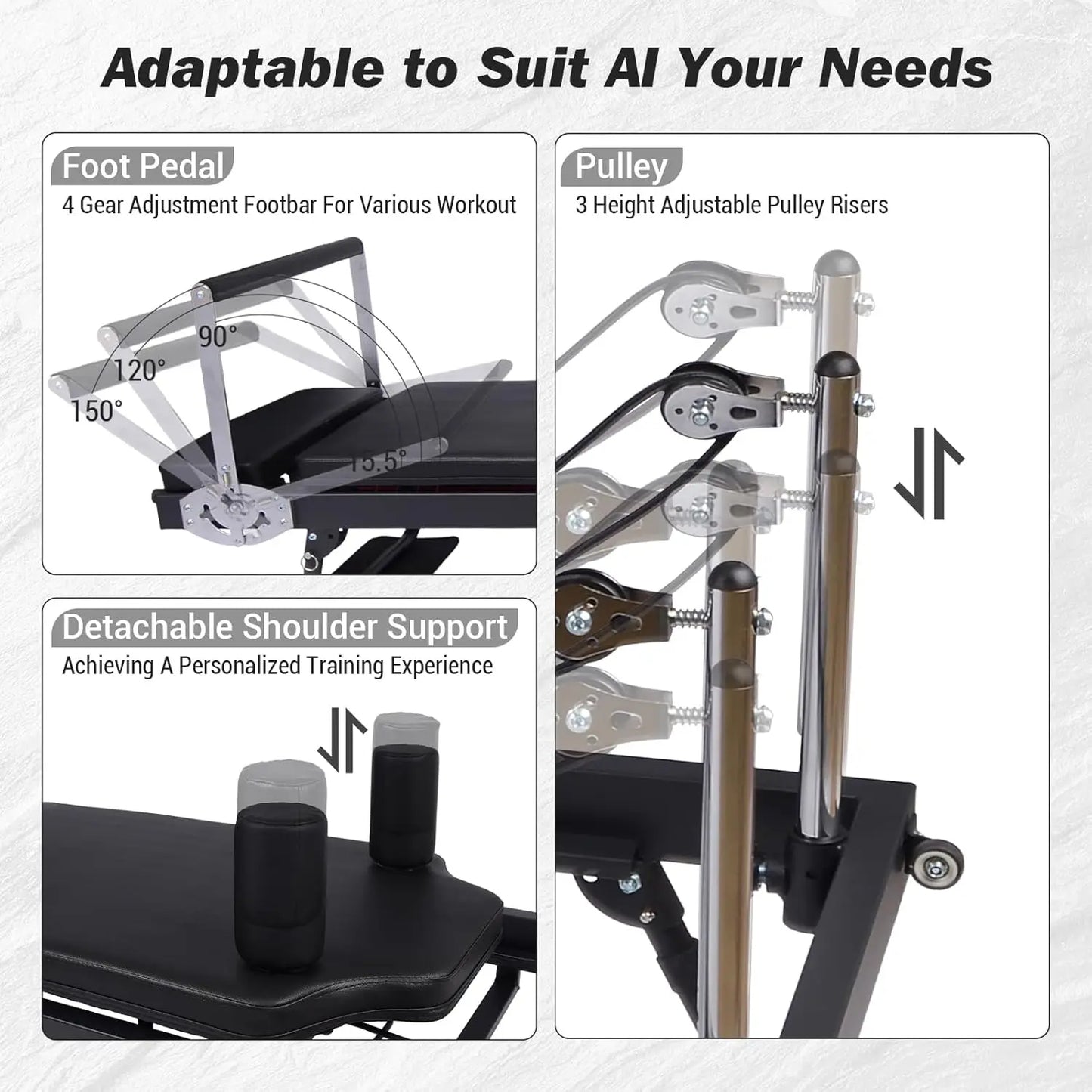 Foldable Pilates Reformer Machine with Adjustable Resistance for Full Body Home Workouts