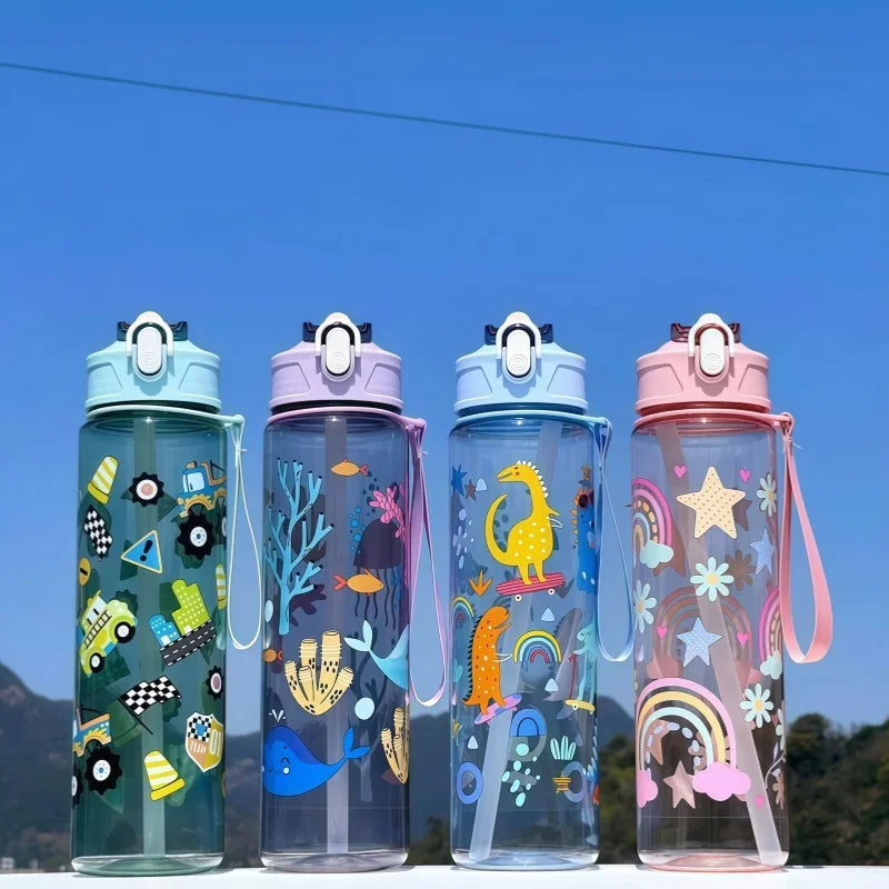 750ml Dinosaur Kids Water Bottle with Straw. Leakproof Sports & School Drinking Cup
