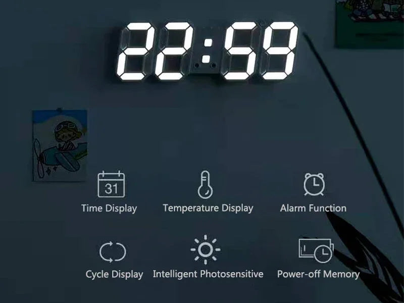 Modern 3D LED Digital Wall Clock . Large Display Smart Home Desk & Wall Clock