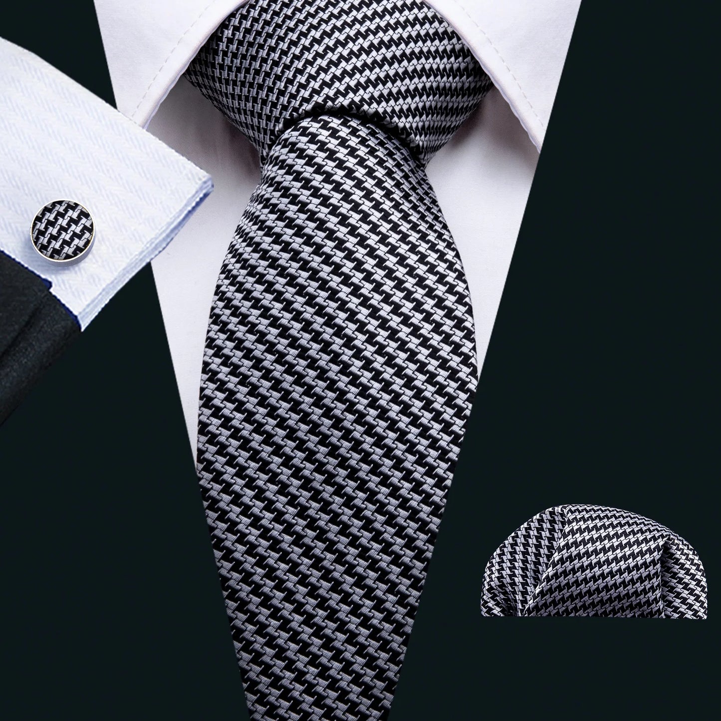 Luxury Men’s Silk Necktie Gift Set with Pocket Square, Cufflinks & Tie Clip