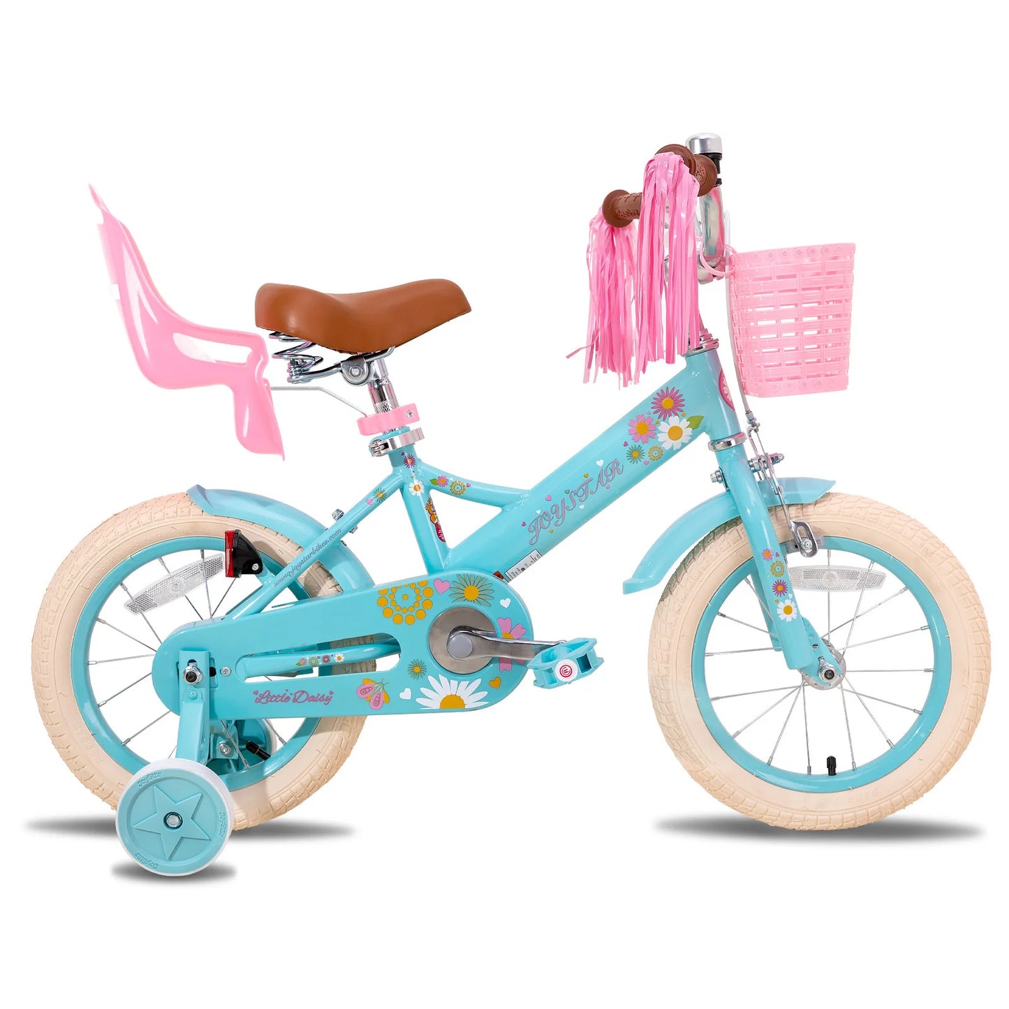 Girls Daisy Kids Bike with Training Wheels . Adjustable Bicycle for Ages 2–7